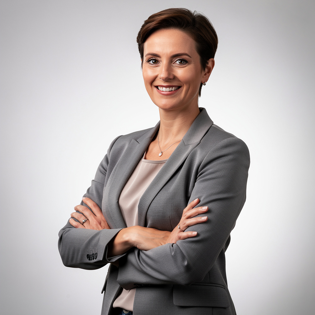 Belgian professional woman smiling in office